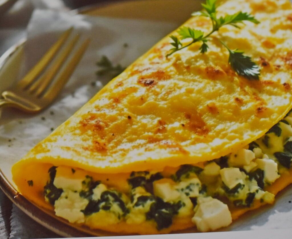 Готовим омлет с голубым сыром и зеленью